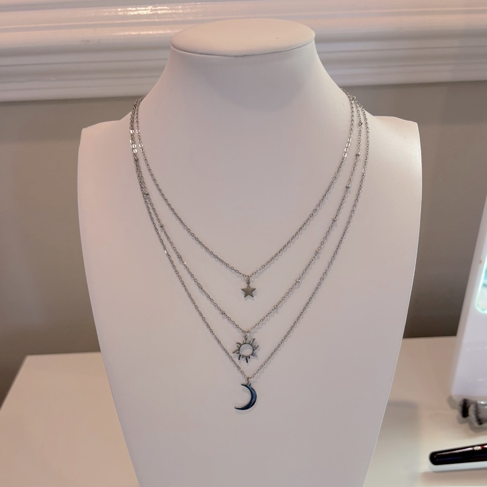 Layered Sun, Moon, and Stars Necklace; never worn